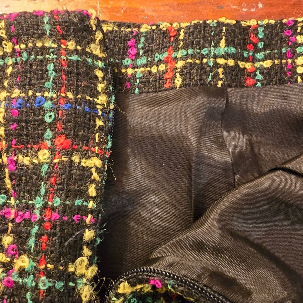 Skirt Tweed Black Yellow Green Red Blue Lined A-line Chaus size 12 1990s NWT Vtg - Picture 7 of 14